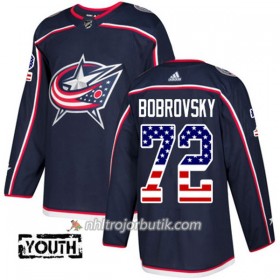 Barn Ishockey Blue Jackets Tröja Sergei Bobrovsky 72 Adidas 2017-2018 Marinblå USA Flag Fashion Authentic